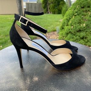 Jimmy Choo Annie 85 Black Suede Heel Sandal 38.5 NEW in box